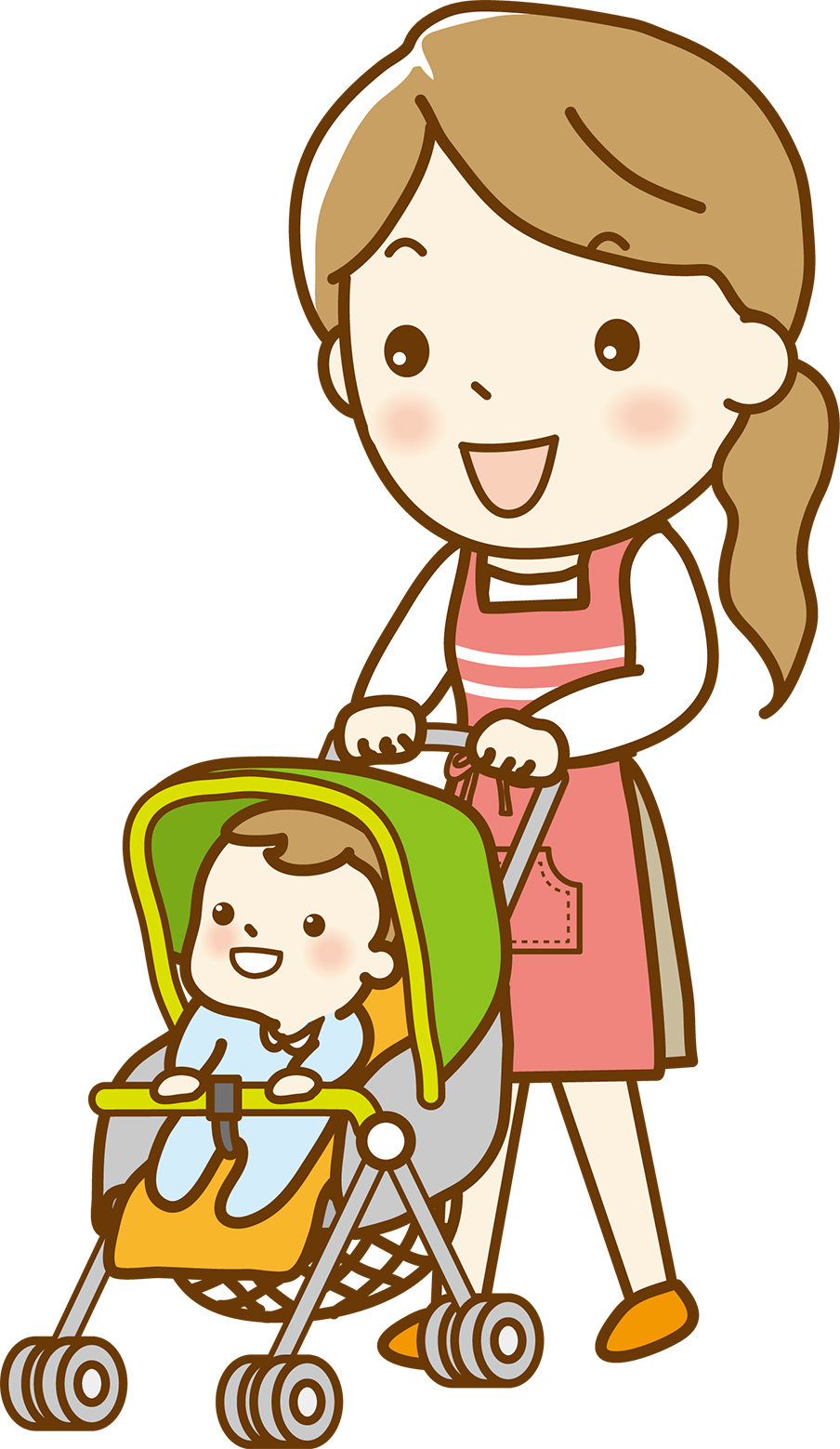 <img src="image.jpg" alt="ベビーカーを利用するママと赤ちゃんのイラストの写真">