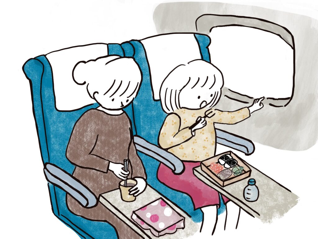 <img src="photo.jpg" alt="新幹線の車内でお弁当を食べるイメージの写真">